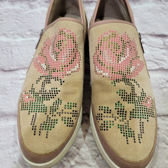 Donald J. Pliner Mylasp Pixelated Rose Leather Suede Slip On Sneakers - Picture 7 of 11